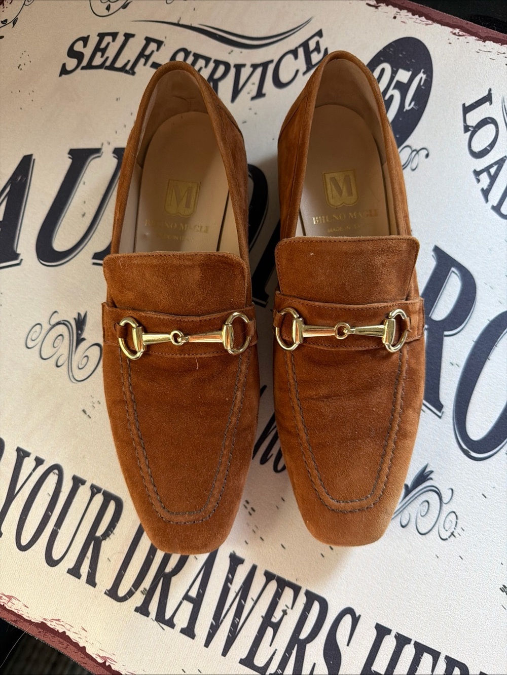BRUNO MAGLI WOMEN'S SIMONA COGNAC SUEDE LOAFERS US 8M 38.5